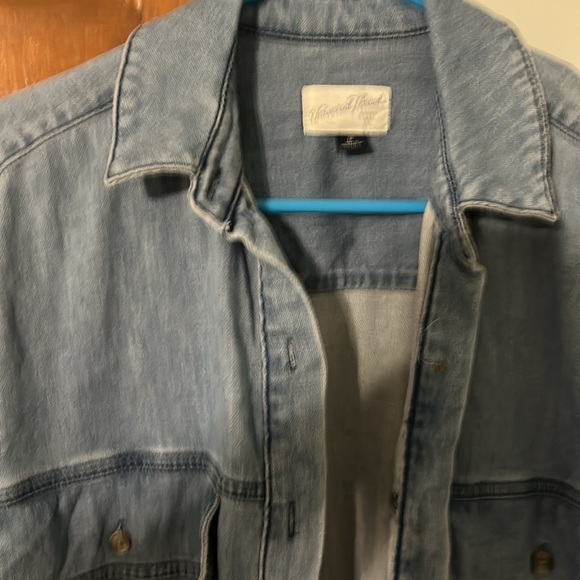 Universal Thread Light Blue Denim Shirt dress medium long sleeve pockets faded - Picture 3 of 13